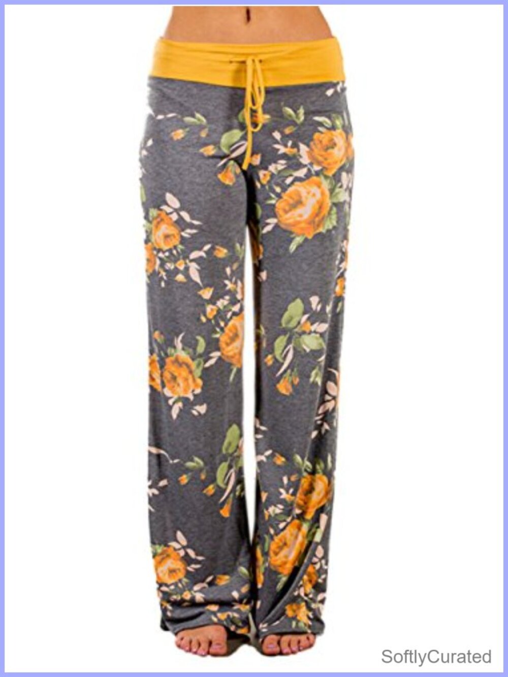 Women's Comfy Stretch Floral Print Drawstring Wide Leg Lounge Palazzo Pants